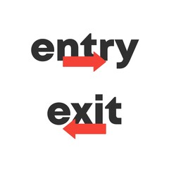 Entrance Entry Exit Signs in Flat Line Icon Modern Style Design. Isolated on white background with red arrow. 