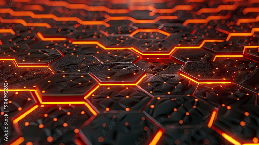 Poster abstract hexagon pattern with glowing orange lines