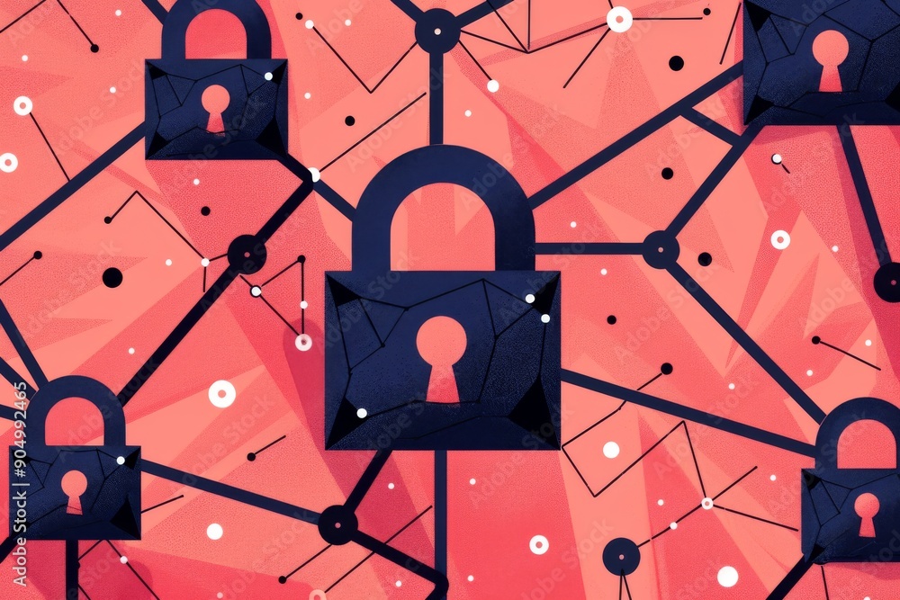Aufkleber bright network of digital locks on vibrant tech background illustrating complex cyber security solut