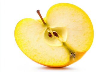 half yellow Apple, fruit slice isolated on white background, full depth of field , ai