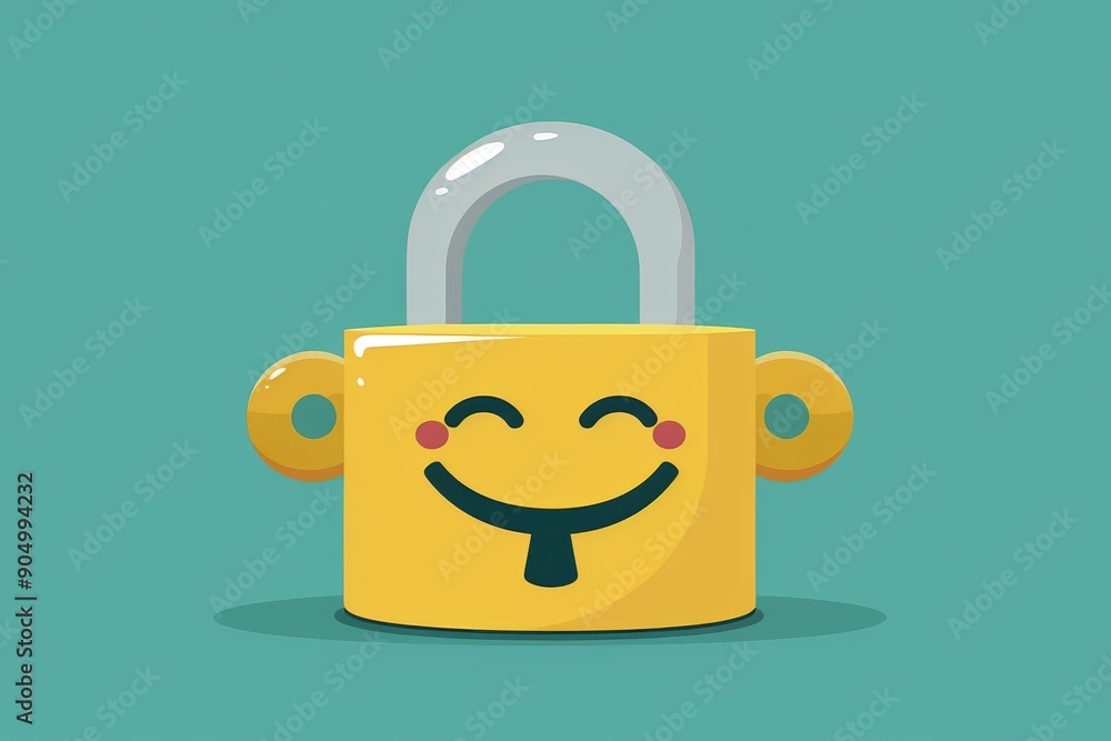 Poster minimalist green lock icon on tech background, highlighting simple and secure digital data protectio