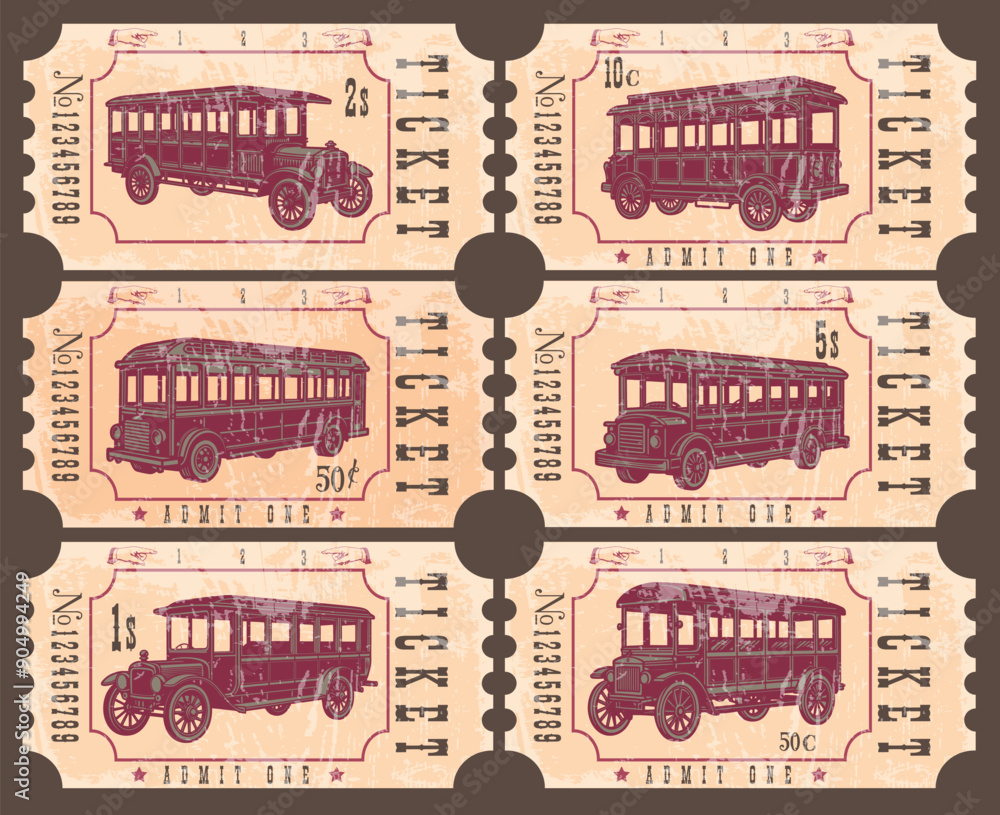 Wall mural vector image of a set of vintage tickets for different retro transport