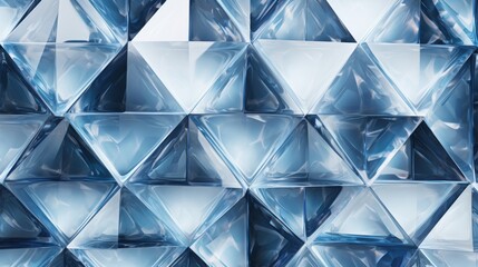A captivating abstract background featuring transparent blue glass triangles with a gradient effect