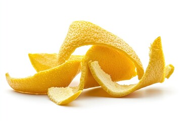 Lemon Peel isolated on white background, full depth of field, ai