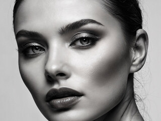 Fototapeta premium A high contrast black and white portrait of a woman, highlighting her facial features and creating a dramatic artistic impact.