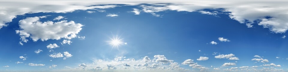 blue sky hdri 360 panorama view with awesome white clouds with zenith  for use in 3d graphics as...