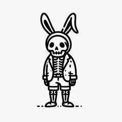 Obraz premium Skeleton in a Easter bunny costume Silhouette Cute Doodle Cartoon Line Art Vector Clipart illustration 