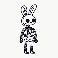 Obraz premium Skeleton in a Easter bunny costume Silhouette Cute Doodle Cartoon Line Art Vector Clipart illustration 