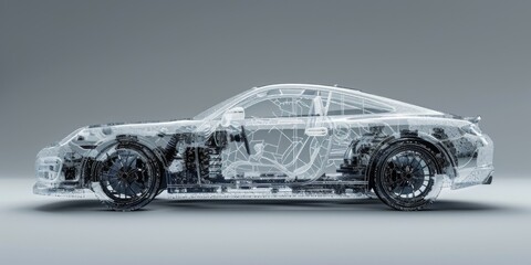 Fototapeta premium 3D Rendered Car Silhouette with Intricate Details, Set Against a Neutral Gray Background for Versatile Use in Automotive Visualizations.