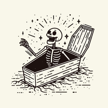 recommend clip art:  Skeleton popping out of a coffin Silhouette Cute Doodle Cartoon Line Art Vector Clipart illustration  