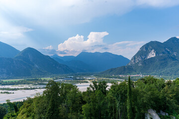 view of the Tagliamento river from the fortress of Osoppo, Udine. Italy