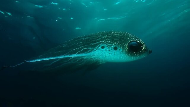 Strange alien-like fish swimming through the depths of an unknown ocean