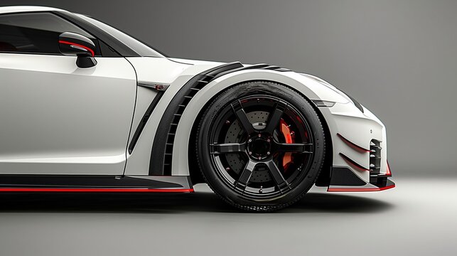 Sleek White Sports Car With Custom Wheels Showcased in a Studio Setting