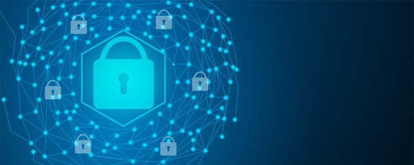 Cyber security background. Pad lock digital technology connecting abstract circuit board. Blue tech vector illustration