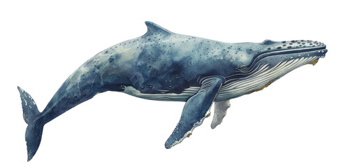 Fototapeta premium A whale on a transparent background with white space on the left side of its body, painted in hyper-realistic oil painting style for kids' minimalism.