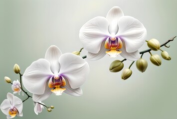 Obraz premium beautiful orchid white flowers, clean empty space for text