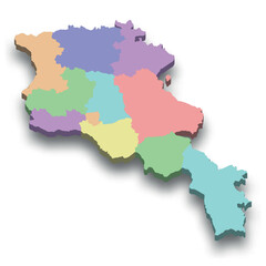 3d isometric colored map of Armenia