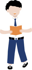 Illustration of a junior high school student reading a book while standing up