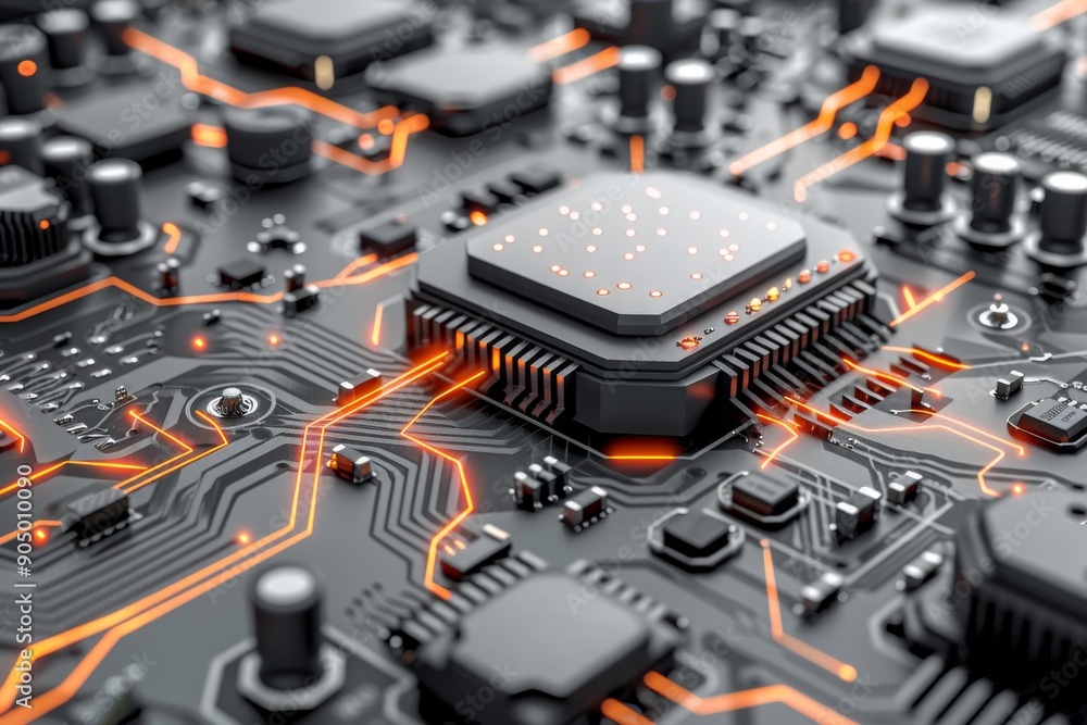 Poster close-up of a microchip with a glowing digital lock, highlighting sophisticated technology in data s
