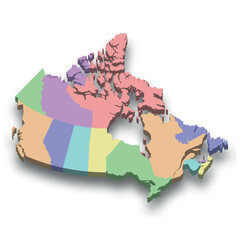 3d isometric colored map of Canada