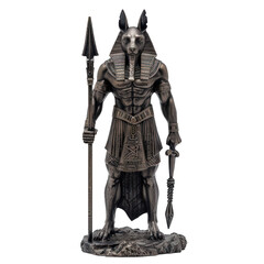 Fototapeta premium Bronze colored statue of anubis, egyptian god of death, holding a spear and a crook