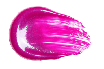 Pink swatch of lip gloss, cosmetic product stroke or paint, macro. Swatches of purple, violet lipgloss or paint on isolated on white background.