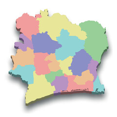 3d isometric colored map of Ivory Coast
