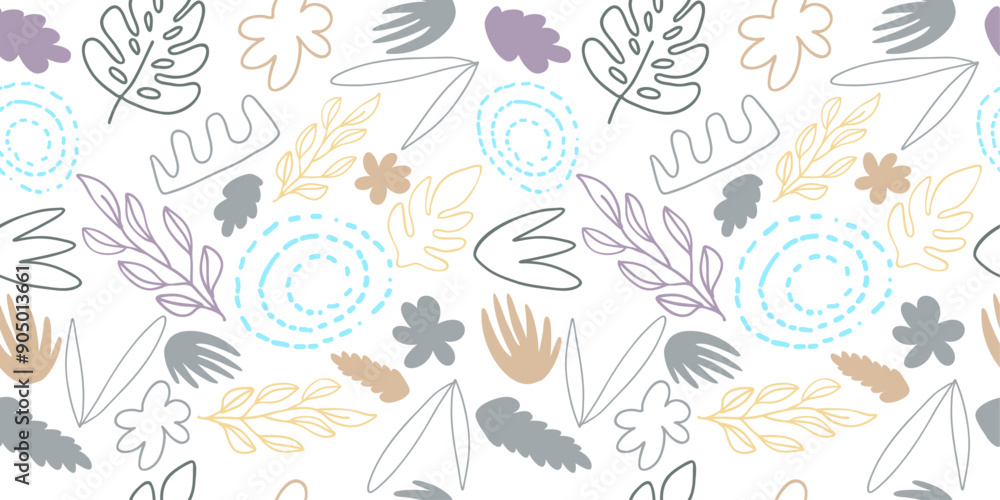 Poster drawn pattern of leaves and branches, abstract style. decorative leaves and flora.