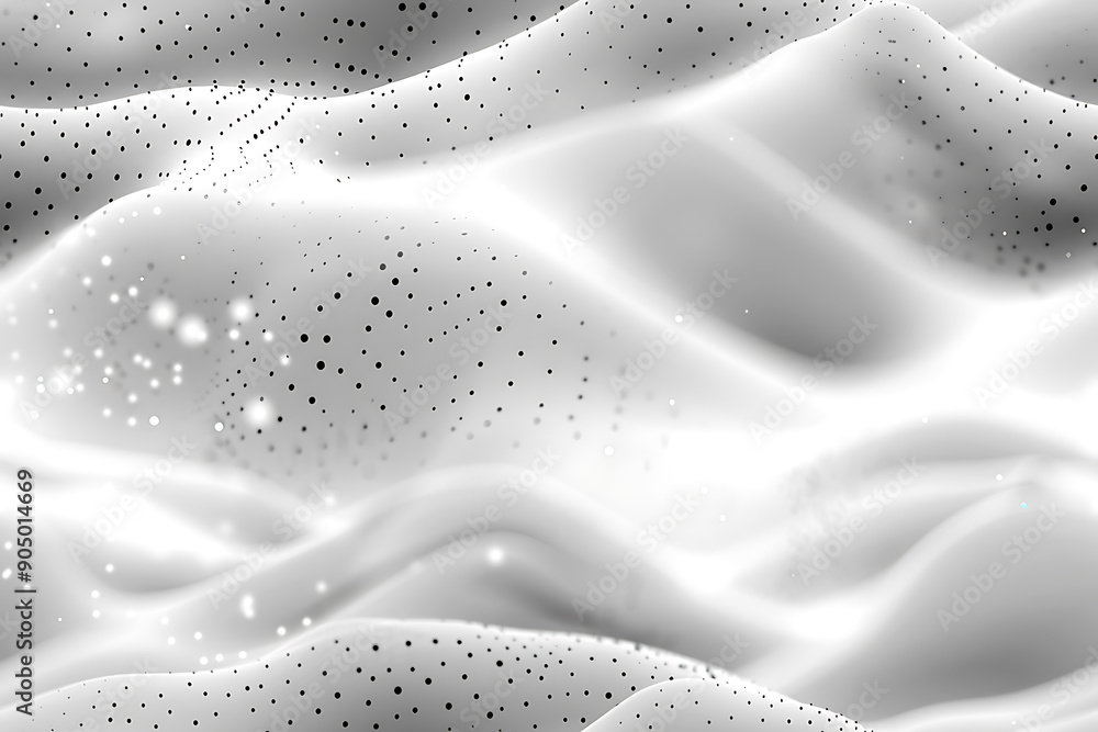 Poster Seamless texture featuring abstract white waves and black dots connected by lines, creating a futuristic and intricate design