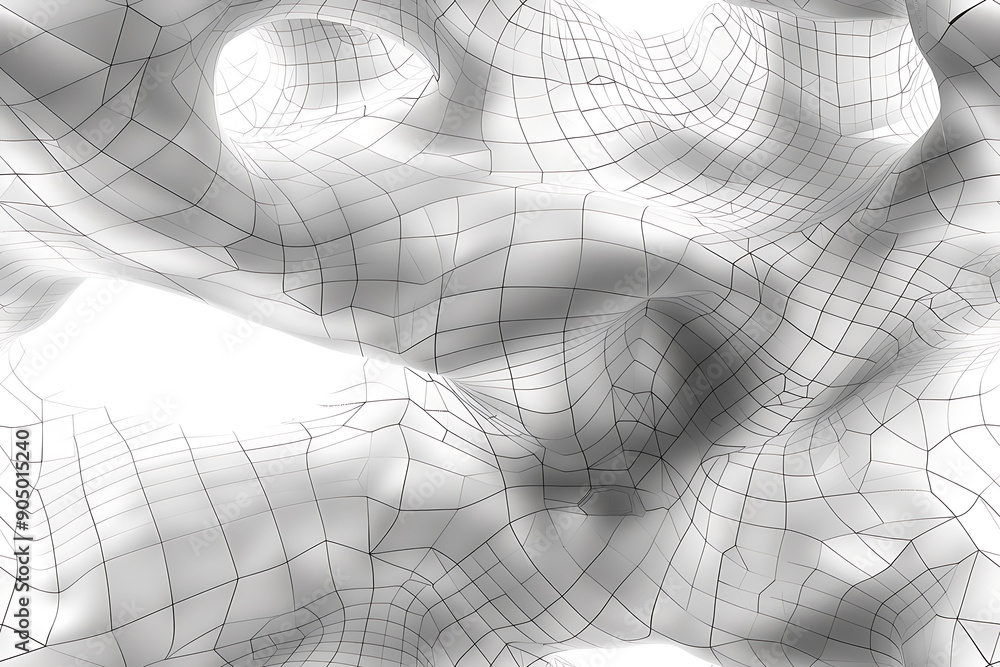 Poster seamless texture featuring abstract white waves and black dots connected by lines, creating a futuri