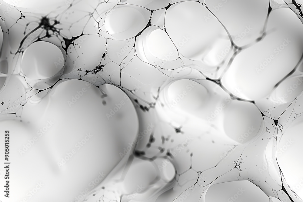 Poster seamless texture featuring abstract white waves and black dots connected by lines, creating a futuri