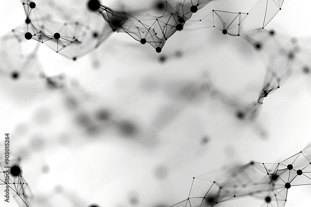 Poster seamless texture featuring abstract white waves and black dots connected by lines, creating a futuri