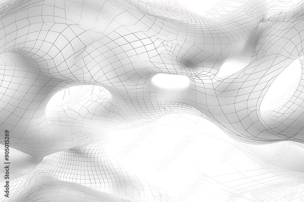 Poster seamless texture featuring abstract white waves and black dots connected by lines, creating a futuri