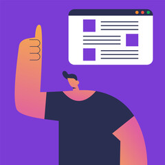 Content management system concept design or CMS concept design in web window. Technology, communication. Flat vector illustration.