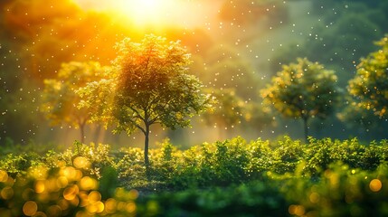 Obraz premium A lone tree in the middle of a field of green plants