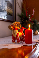 Christmas decorations, lamb and candle