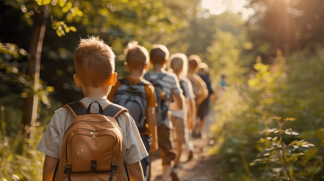 A passionate teacher leads children on a forest trail, exploring nature's secrets.