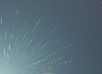 Obraz premium Background with the effect of rainbow rays halo, reflection of realistic glare of holographic rays, light refraction png. 
