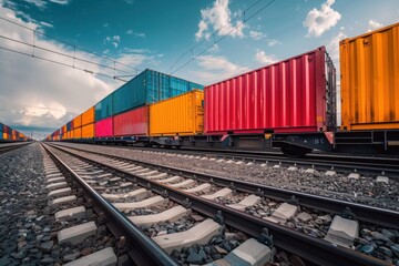 Obraz premium Cargo Train on Railway Tracks