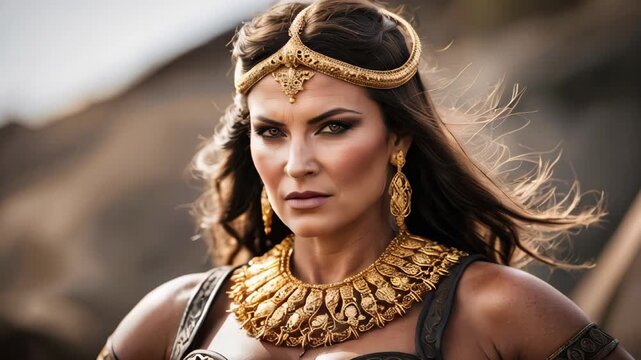 A barbarian queen wearing golden jewelry