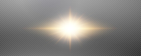 Obraz premium Set of realistic vector gold stars png. Set of vector suns png. Golden flares with highlights. 