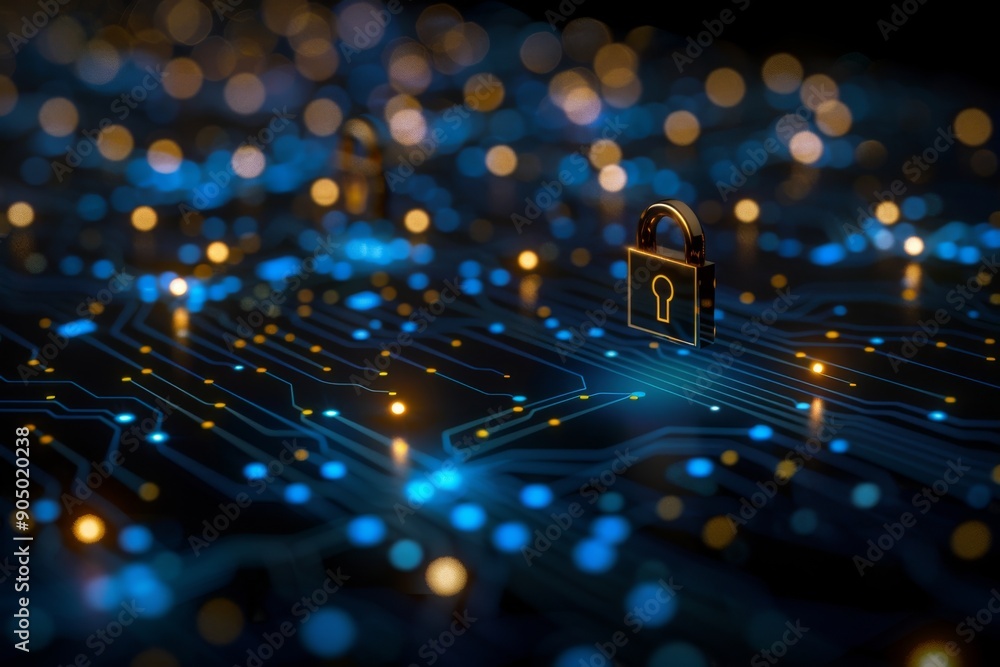 Aufkleber luminous digital lock in a neon dreamscape, highlighting advanced security protocols in a virtual wo