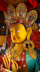 Statue of Maitreya in Thiksey Monastery, Leh, Ladakh, India.