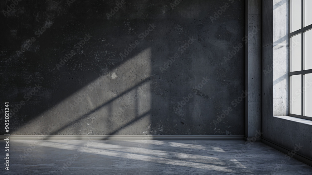 Aufkleber sunlight streaming through a tall window is casting geometric shadows on the wall and floor of an em