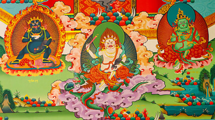 Paintings of Buddhist deities, Phyang Monastery, Leh, Ladakh, India.