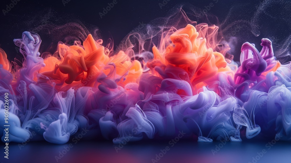 Poster Beautiful and Colorful Abstract Smoke Patterns Elegantly Flowing in Dynamic Motion