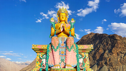 Statue of Maitreya Buddha near Diskit Monastery, Nubra Valley, Leh, Ladakh, India.