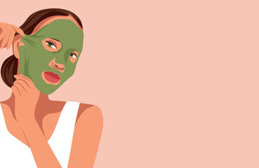 Ideal skin results. Facial cleansing, toning, fabric mask. A beautiful woman takes care of her facial skin. Vector flat illustration for text, advertising, website, banner, posters, cover, flyer
