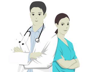 Fototapeta premium Illustration doctor and nurse with stethoscope