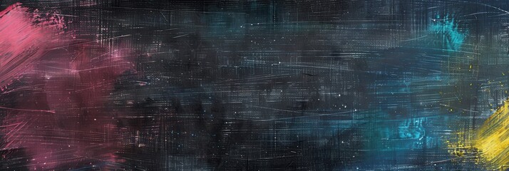 A chalkboard filled with vibrant spirals and abstract shapes created by students during a lively afternoon art class. Generative AI